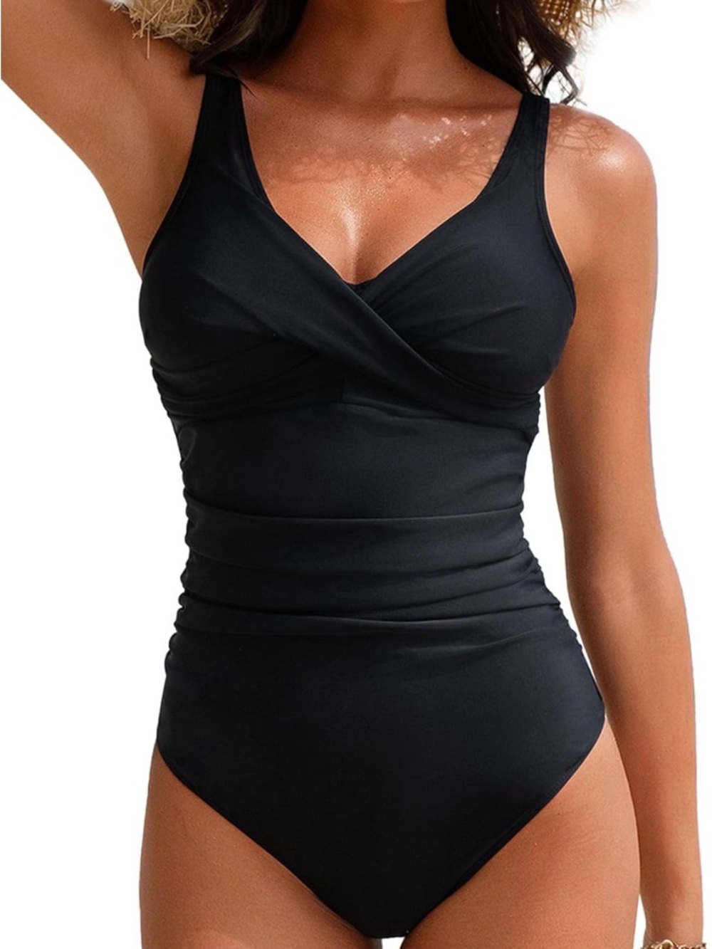 Sleek Black Wrap-Front One-Piece Swimsuit